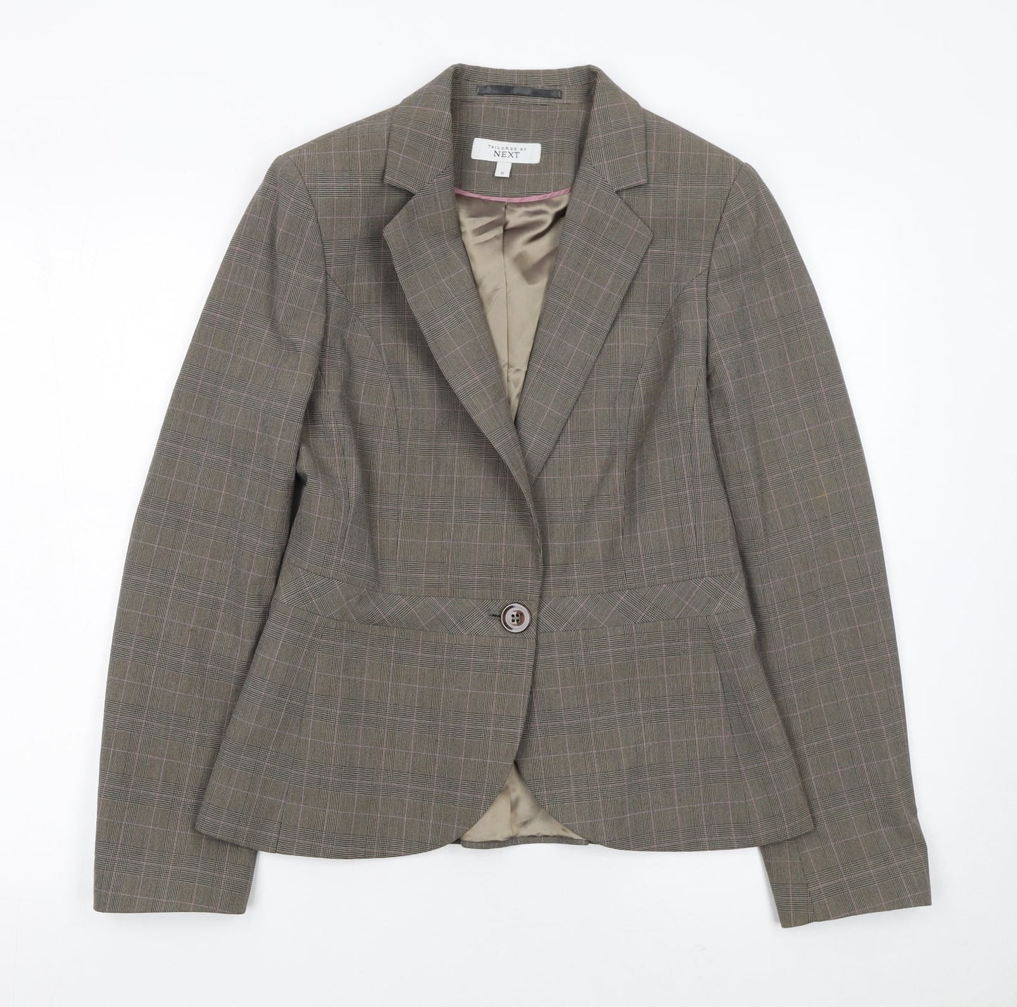 Next Women Brown Checked Tailored Suit Jacket Size 12 Classic Style