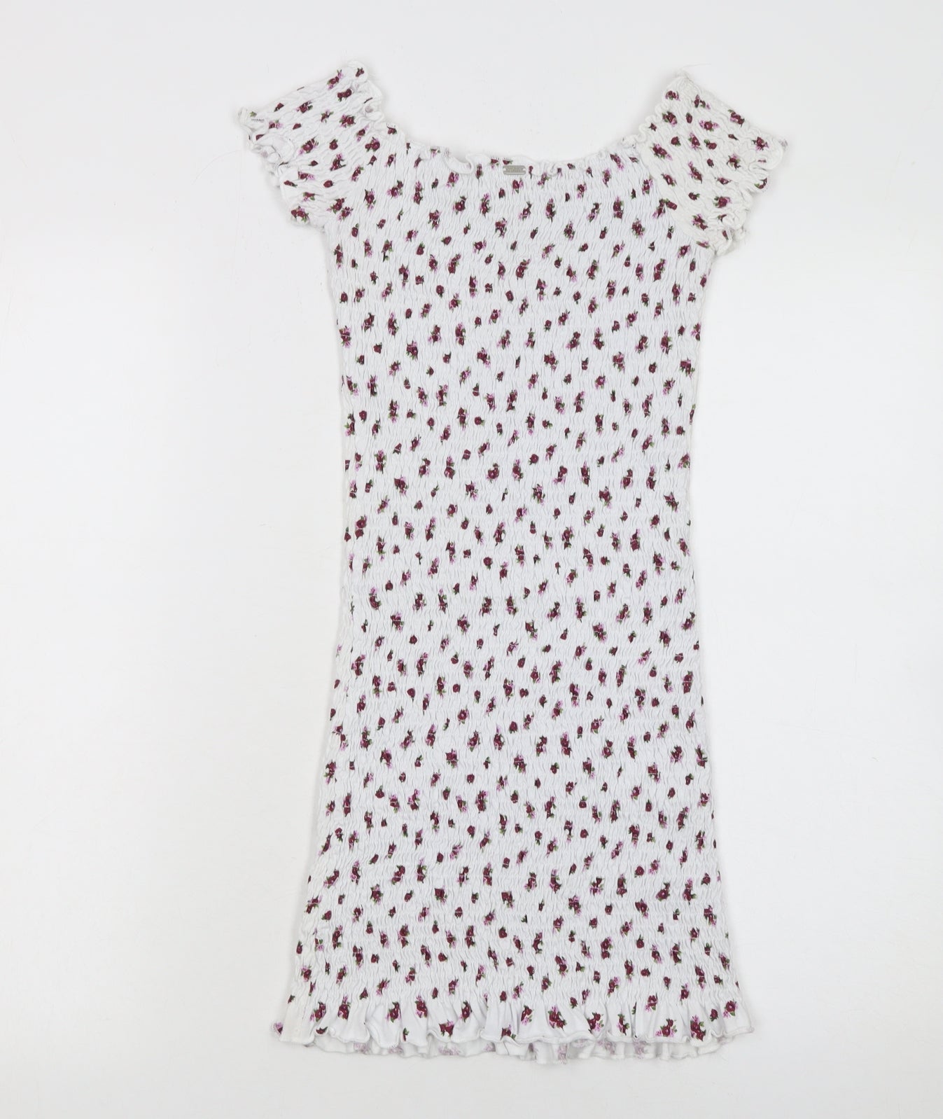 Pull & Bear Teens White Floral Short Sleeve Bodycon Dress S
