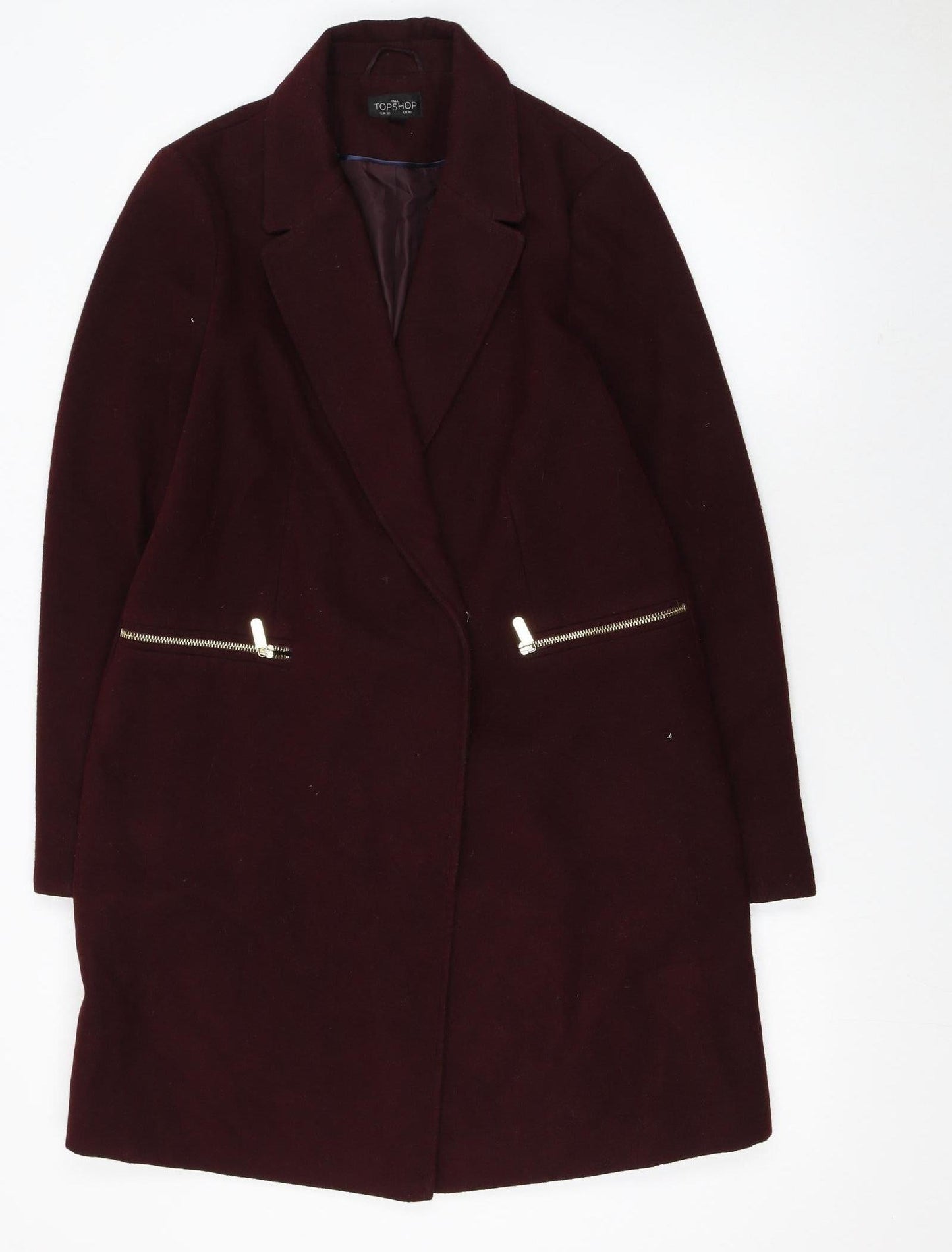 Topshop Women Tall Brown Wool Look Mid-Length Overcoat UK 10