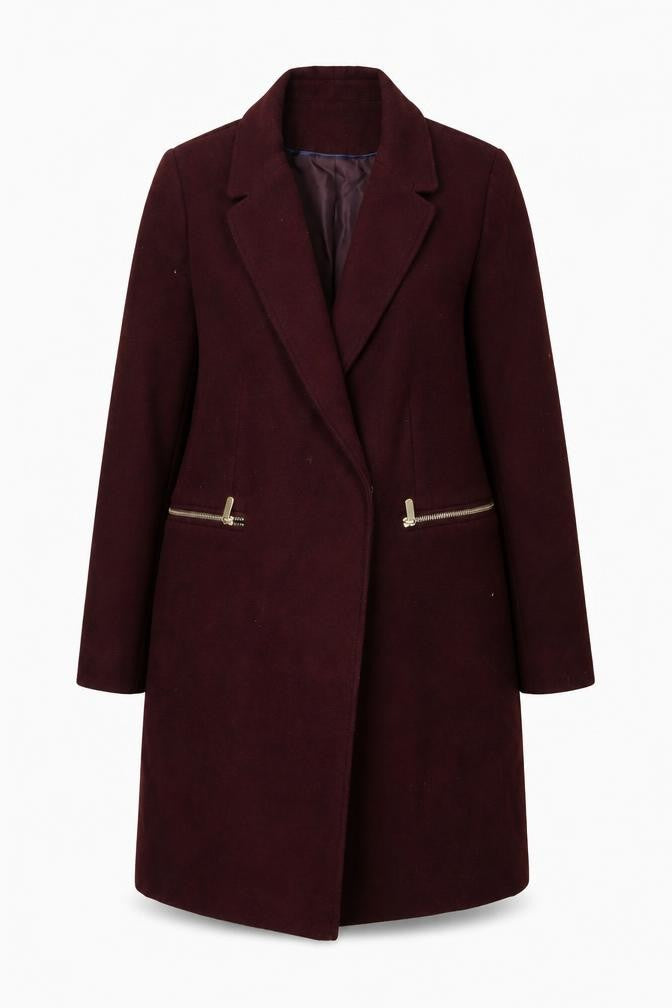 Topshop Women Tall Brown Wool Look Mid-Length Overcoat UK 10