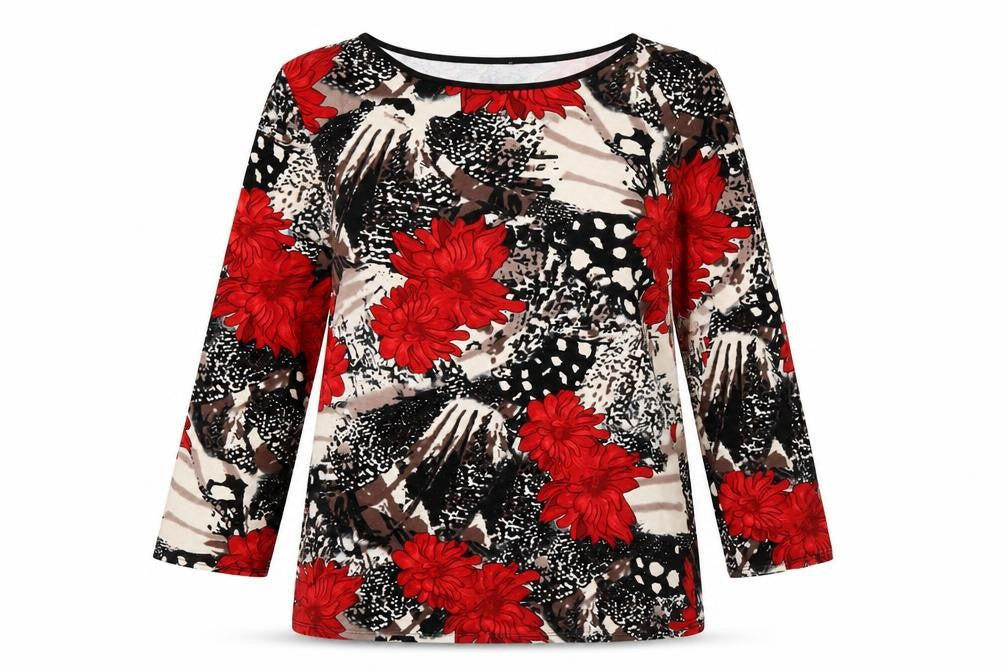 Saloos Womens Multicoloured Floral Long Sleeve Jersey Blouse UK 12