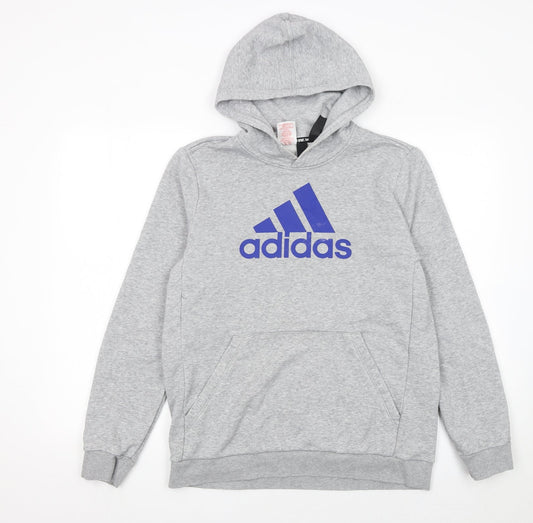 Adidas Boys Grey Hoodie 15-16 Years Pullover Fleece Cotton Blend