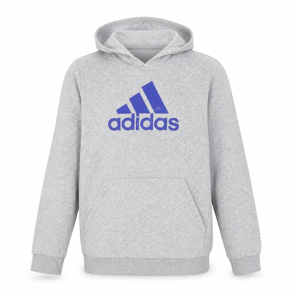 Front view of Adidas boys’ grey hoodie 15-16 years pullover fleece cotton blend