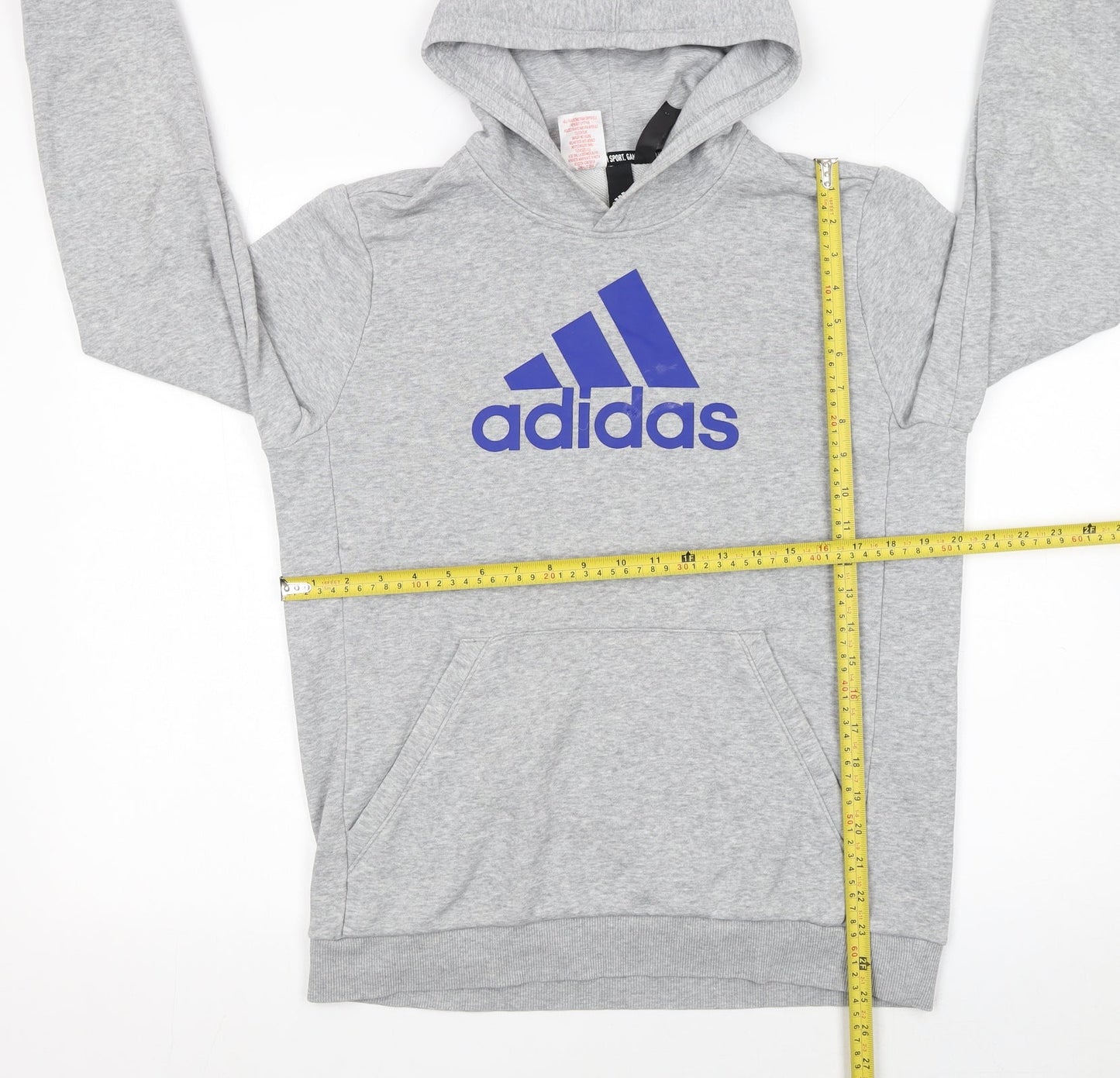 Adidas Boys Grey Hoodie 15-16 Years Pullover Fleece Cotton Blend