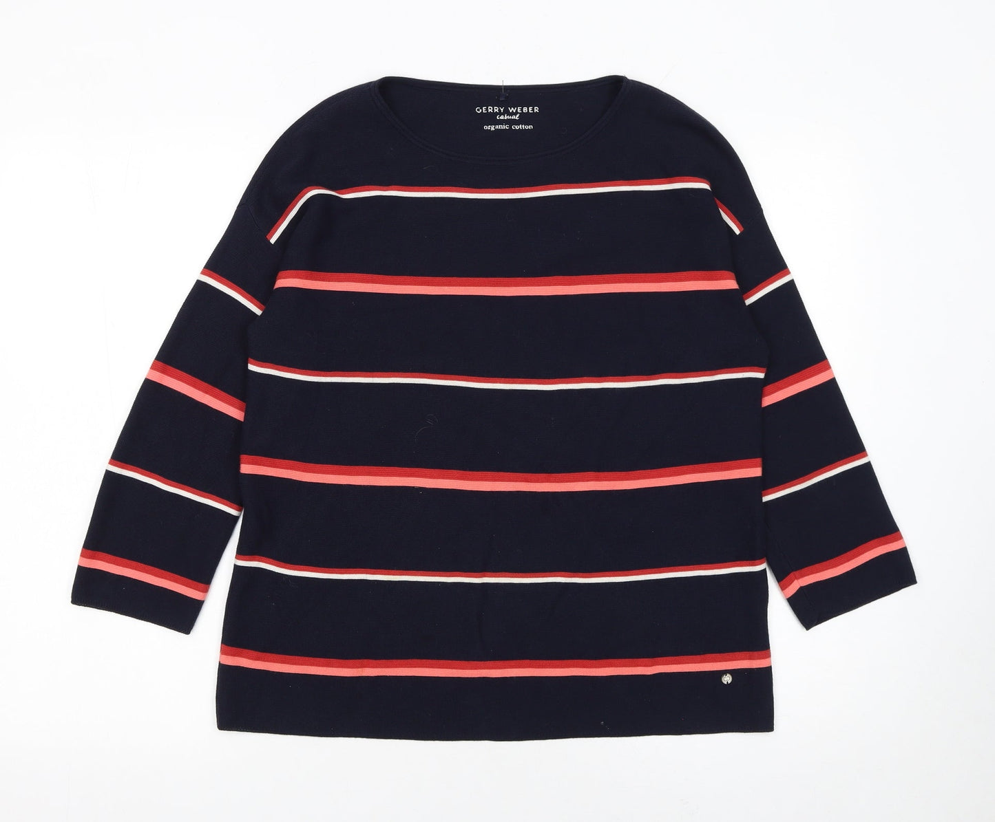 Gerry Weber Women Blue Striped Organic Cotton Pullover Jumper Size 10