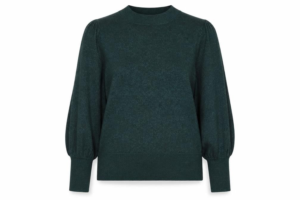 Next Women Green Metallic Knit Balloon Sleeve Jumper UK 16