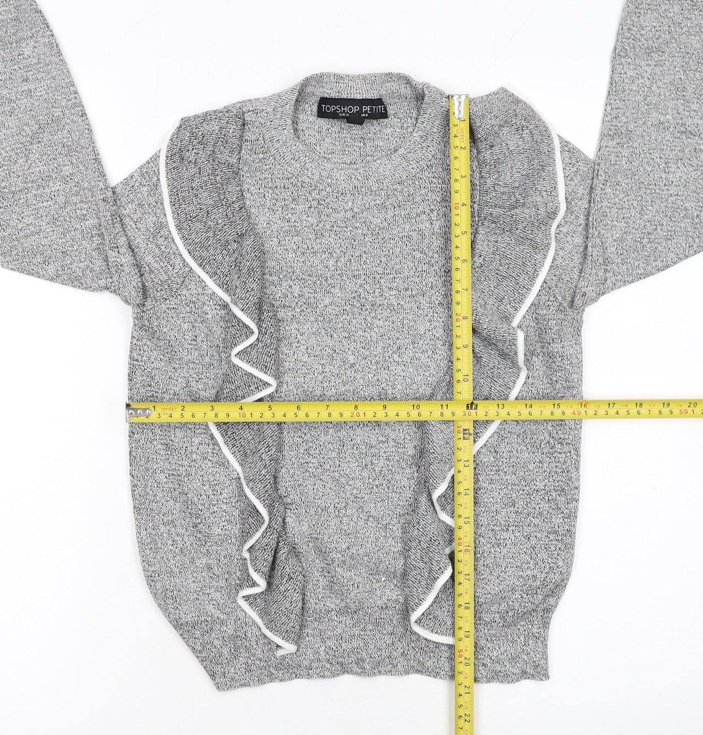 Topshop Petite Grey Ruffle Knit Women's Jumper Size 8