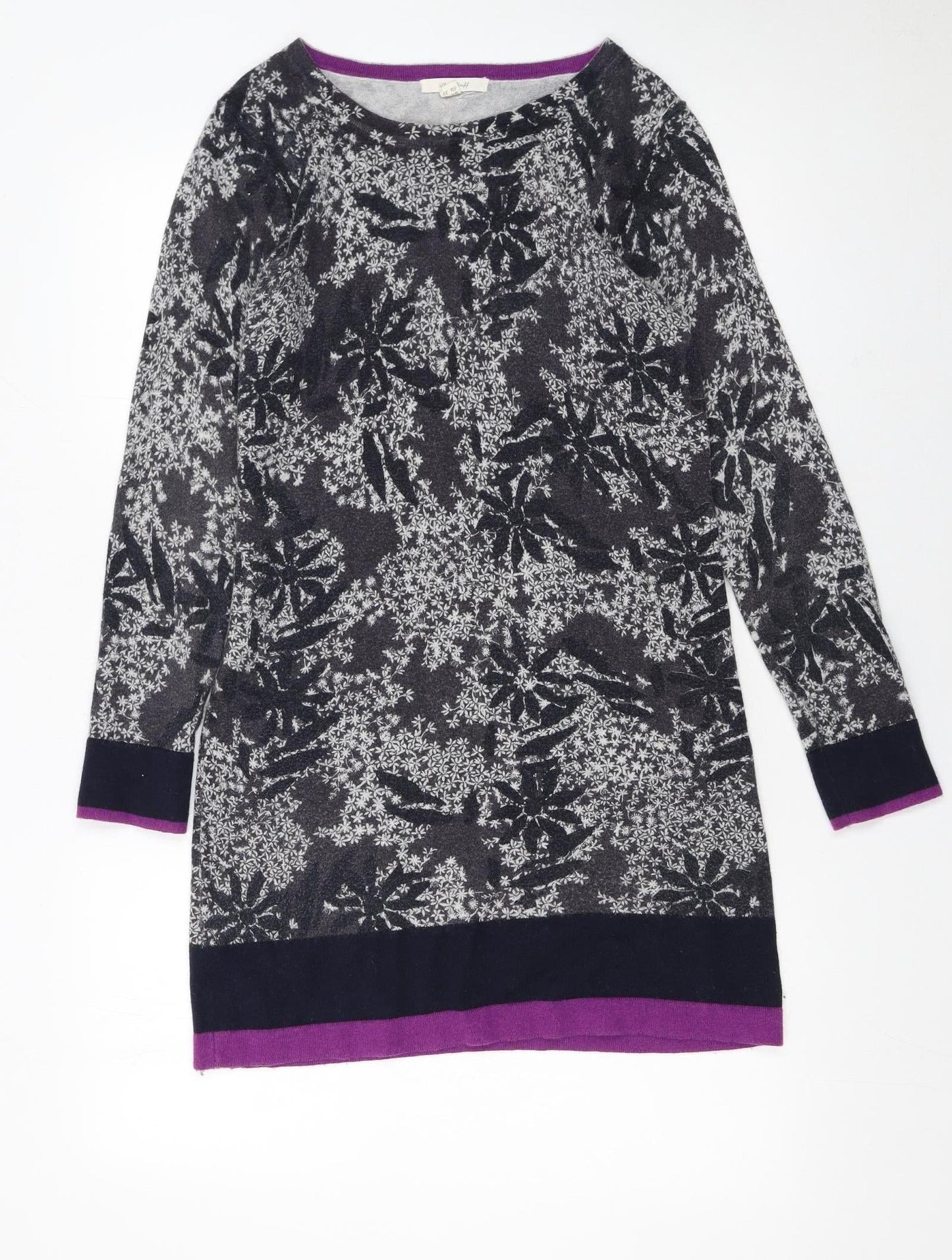 White Stuff Women's Grey Floral Knit Jumper Dress Size 8