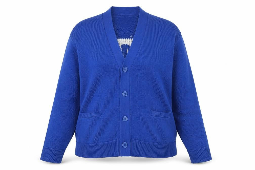 Stussy Women Blue Cotton V-Neck Cardigan S-M Knit Jumper