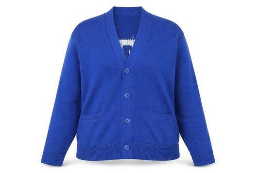 Stussy Women Blue Cotton V-Neck Cardigan S-M Knit Jumper