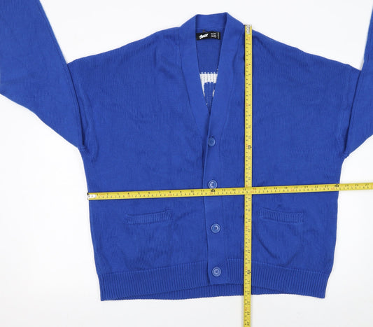 Stussy Women Blue Cotton V-Neck Cardigan S-M Knit Jumper