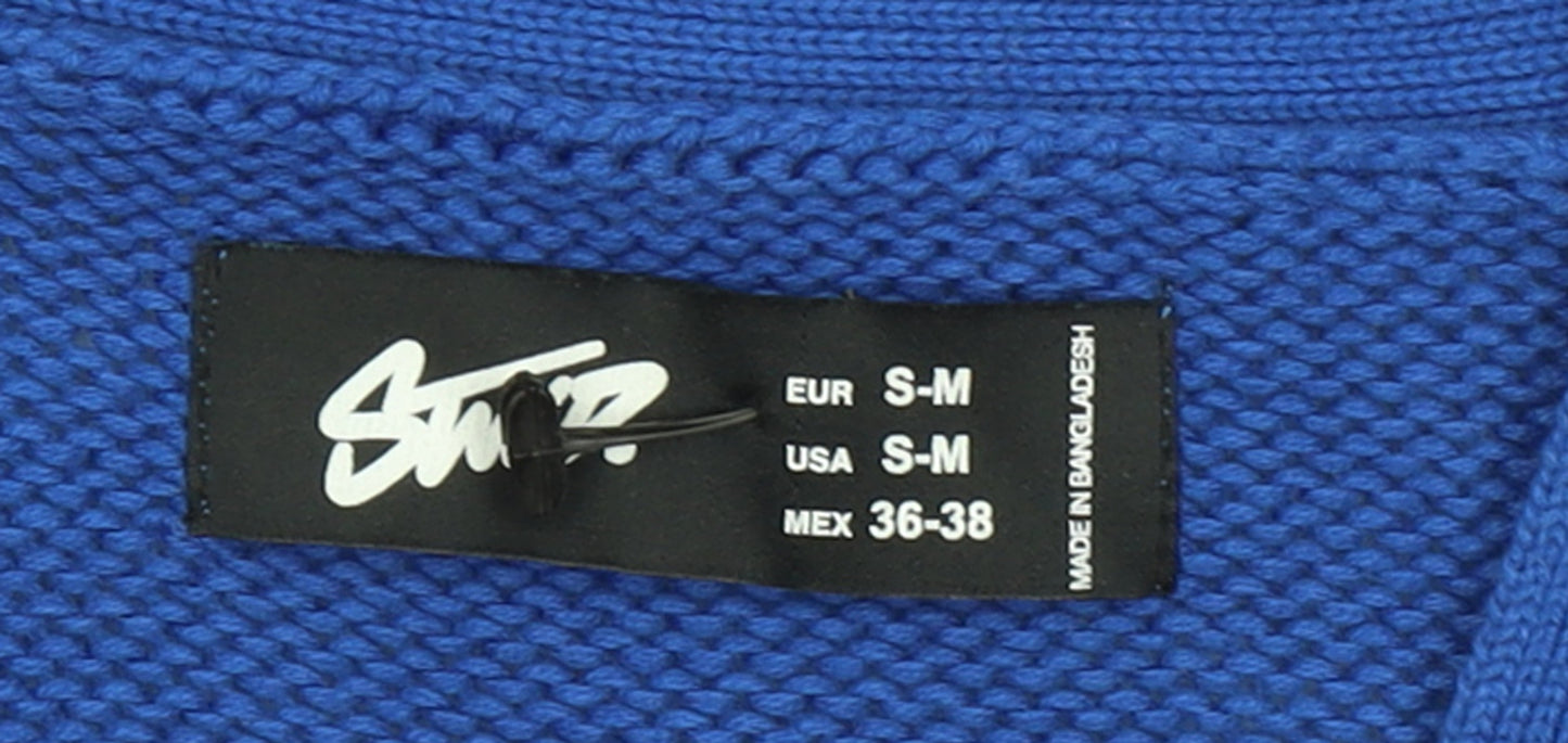 Stussy Women Blue Cotton V-Neck Cardigan S-M Knit Jumper