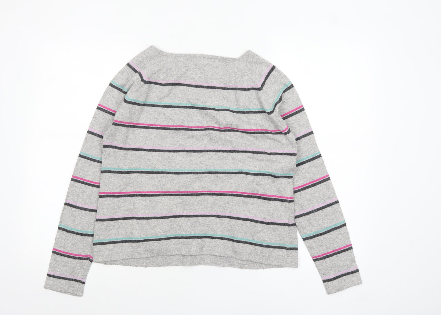 Laura Ashley Women’s Grey Striped Pullover Jumper UK 10 Cotton Blend