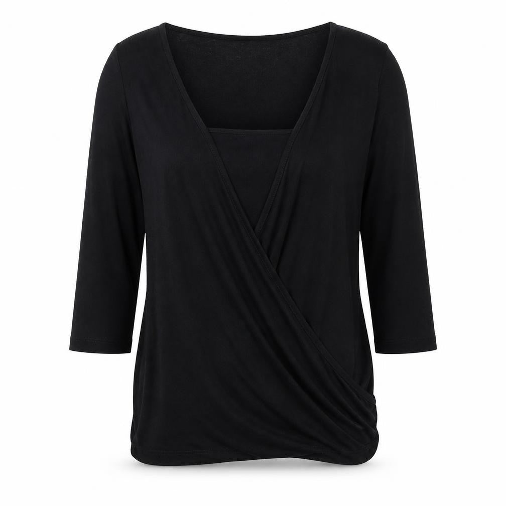 Firetrap Womens Black Wrap Blouse V-Neck 3/4 Sleeve L Modal