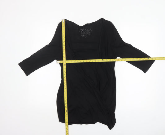 Firetrap Womens Black Wrap Blouse V-Neck 3/4 Sleeve L Modal