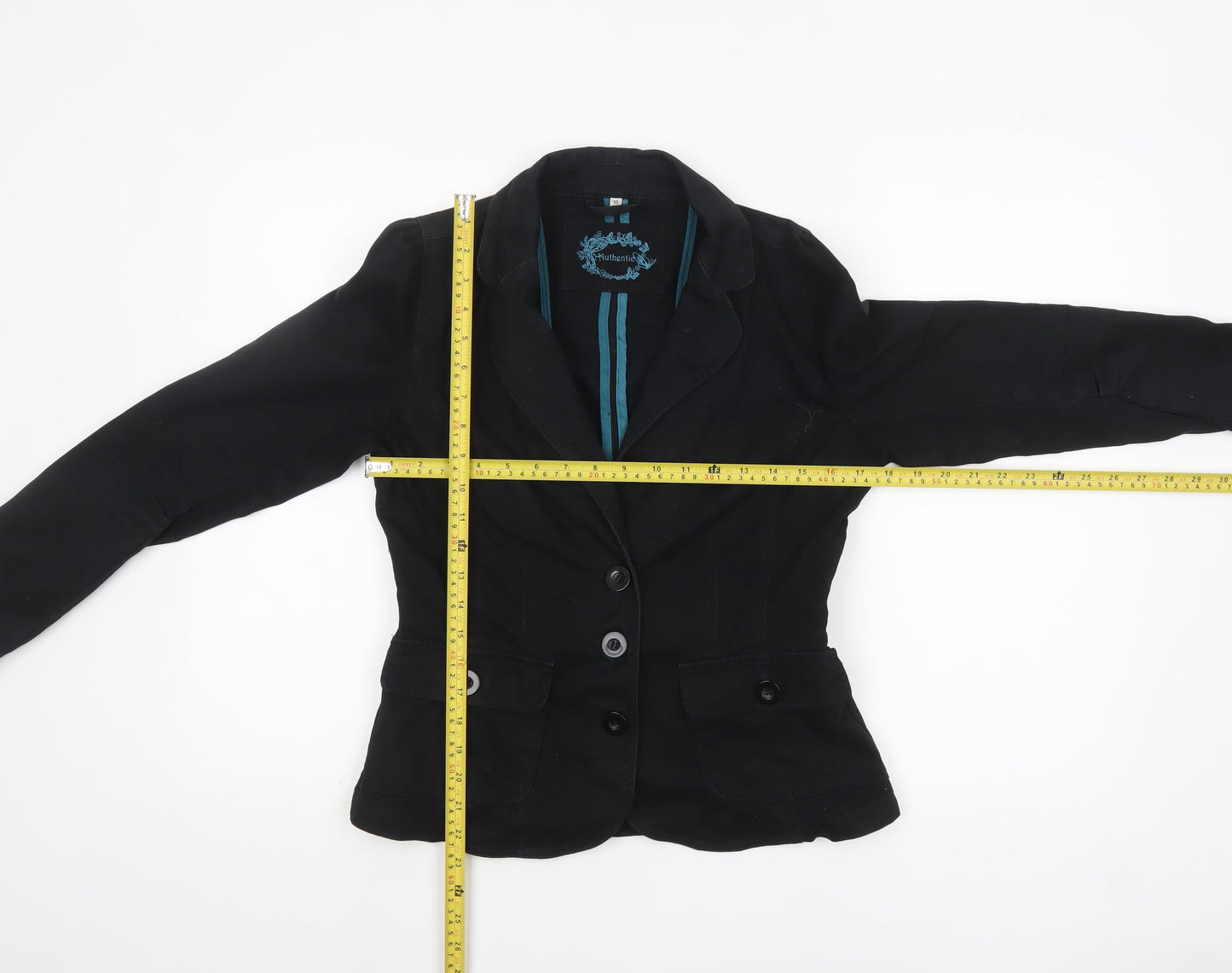 Authentic Womens Black Cotton Blazer Size 10 Casual Classic Jacket