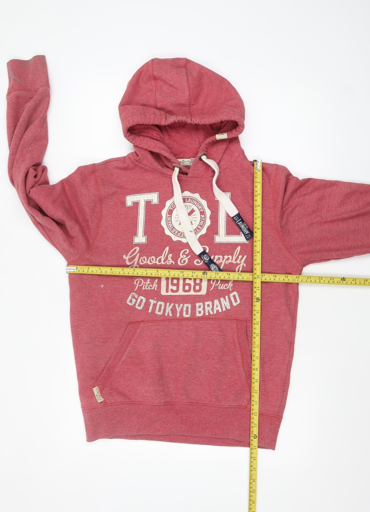Tokyo Laundry Men's Red Pullover Hoodie Medium Graphic Fleece Sweatshirt