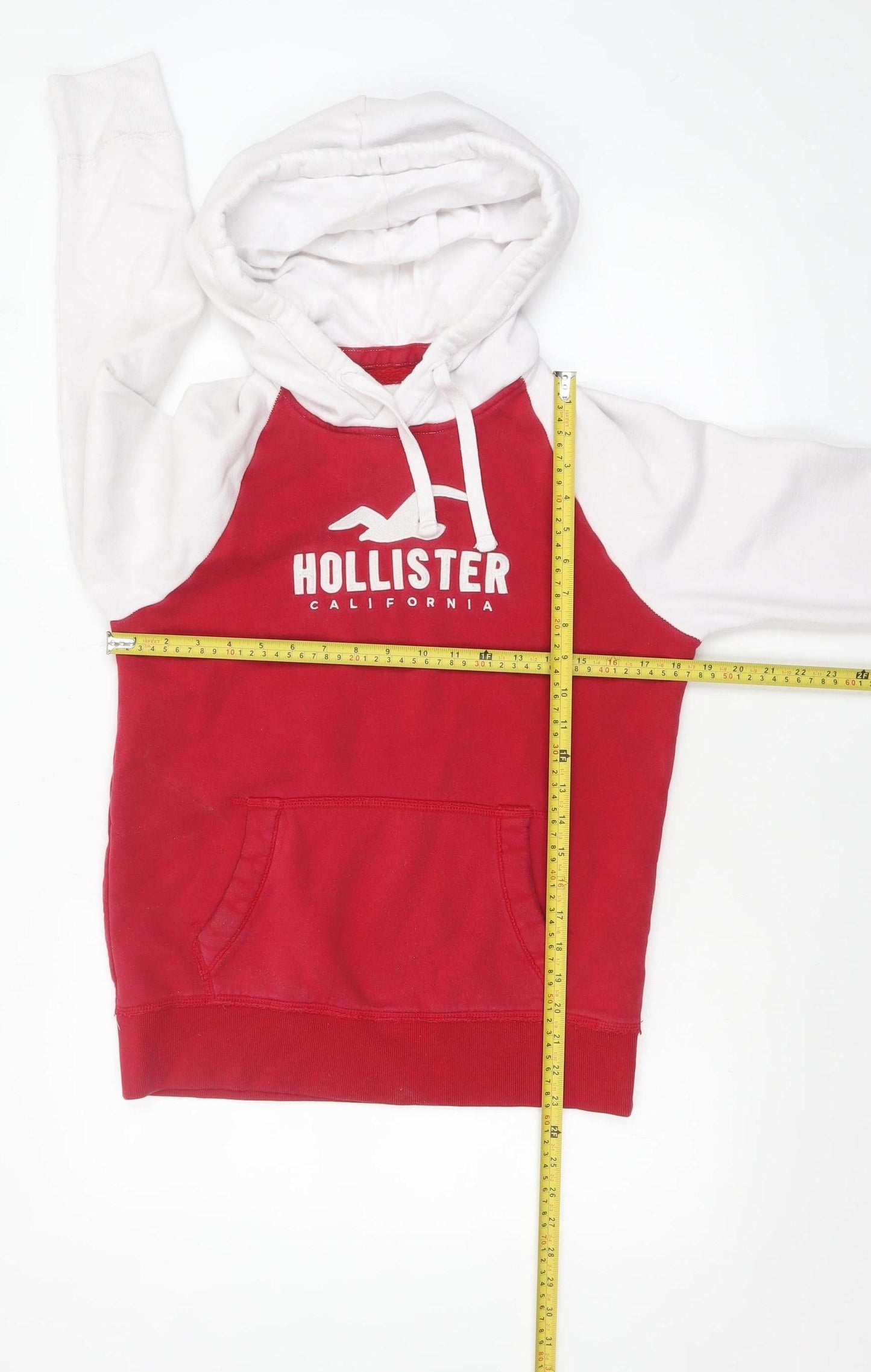 Hollister Men’s Red White Pullover Hoodie XS Fleece Logo Sweatshirt