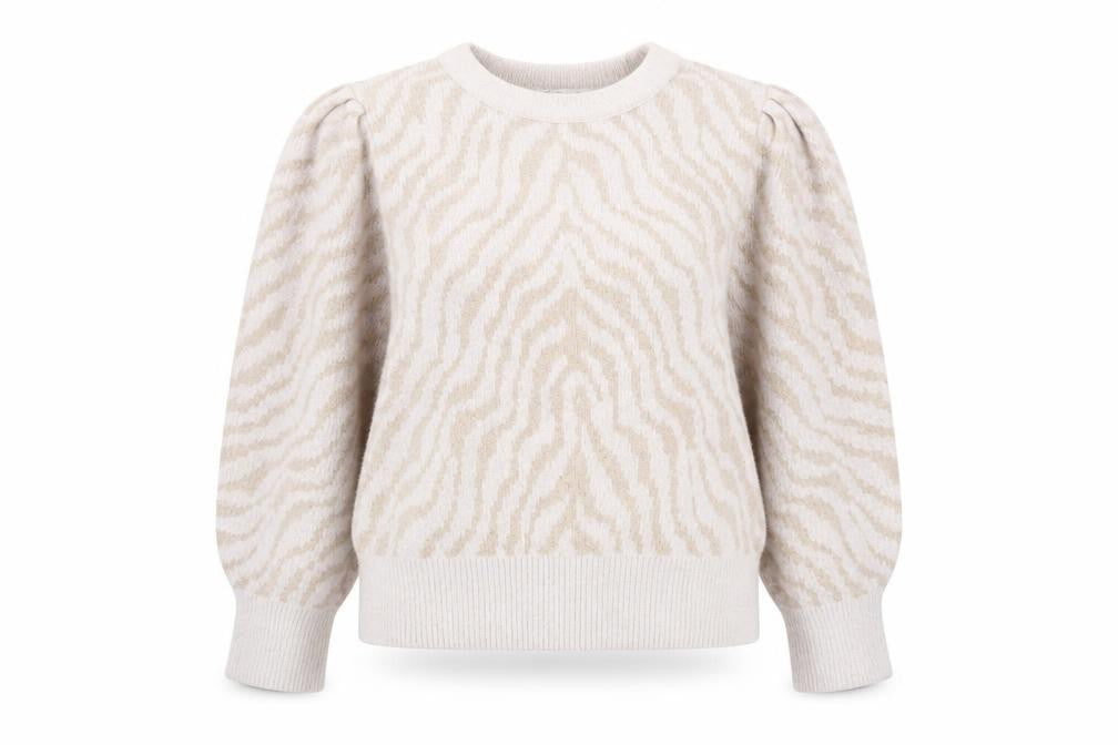 MNG Women Beige Animal Print Knit Pullover Jumper Size L
