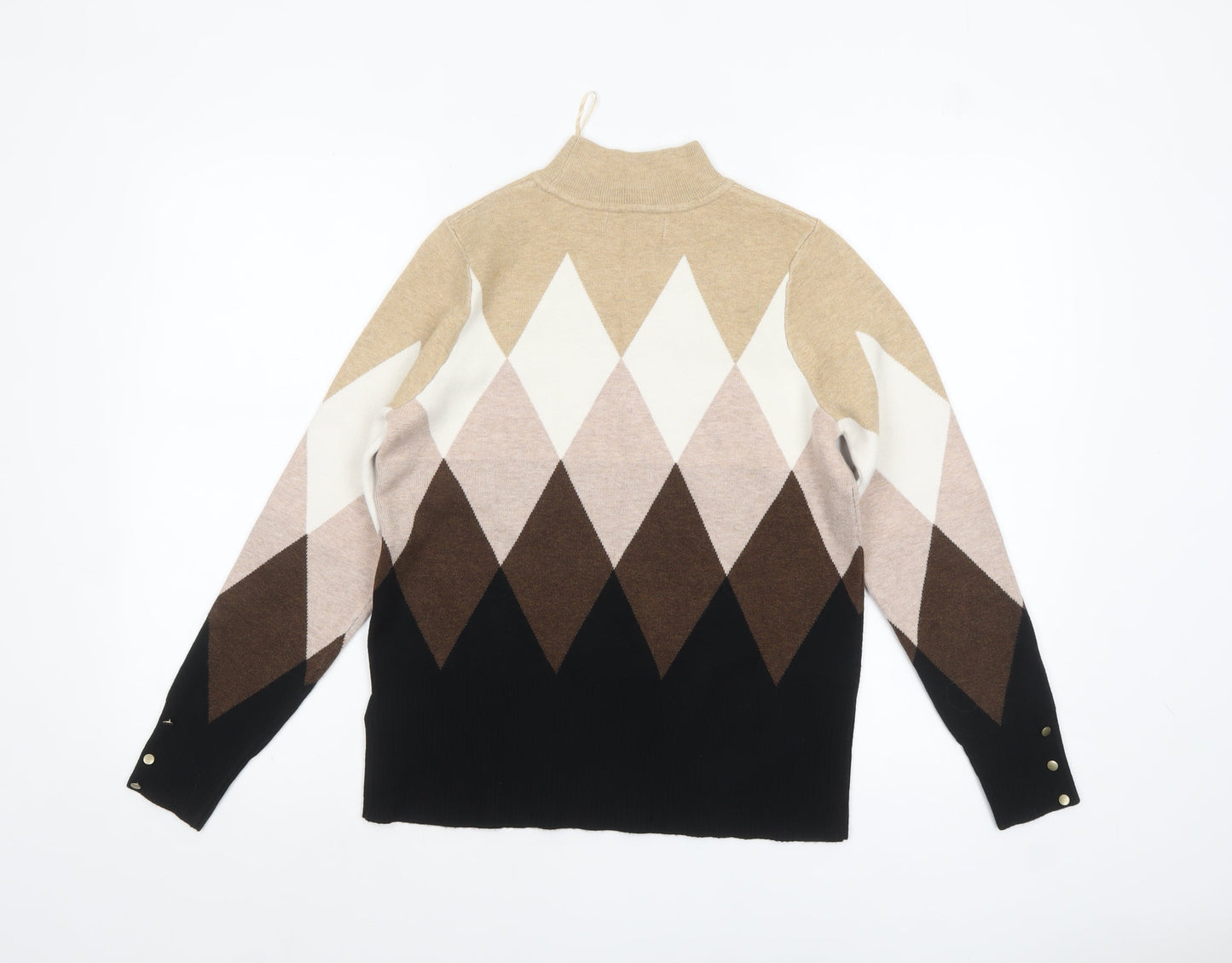 Marks and Spencer Women’s Beige Mock Neck Argyle Jumper Size 12