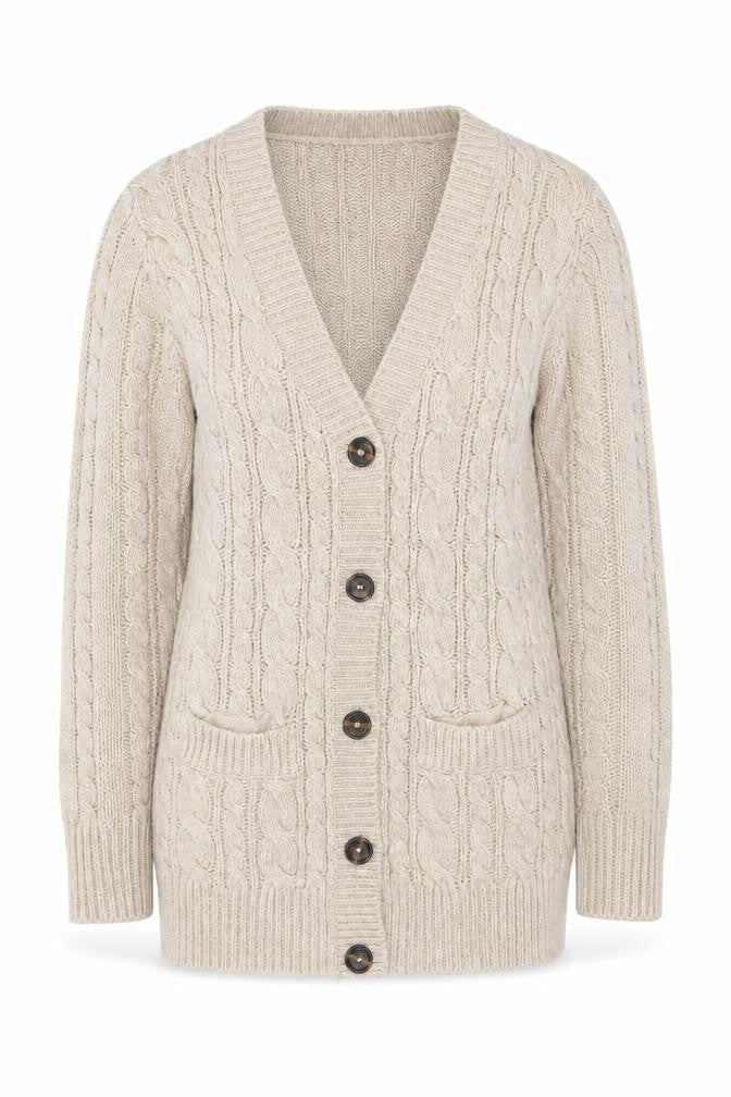 Zara Women Beige Cable-Knit Wool Blend V-Neck Cardigan Size 8