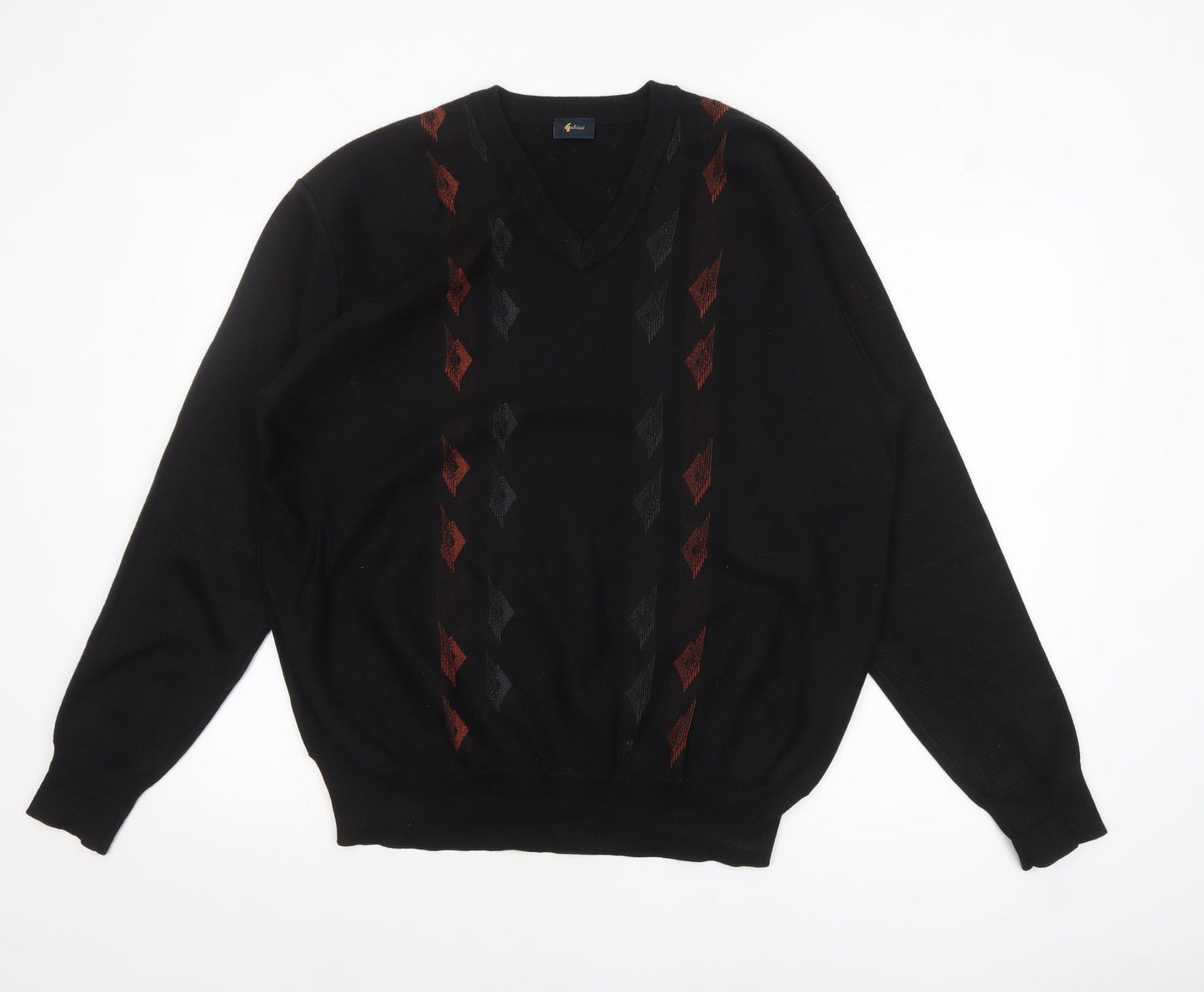 Gabicci Men's Black XL Wool Blend V-Neck Argyle Jumper
