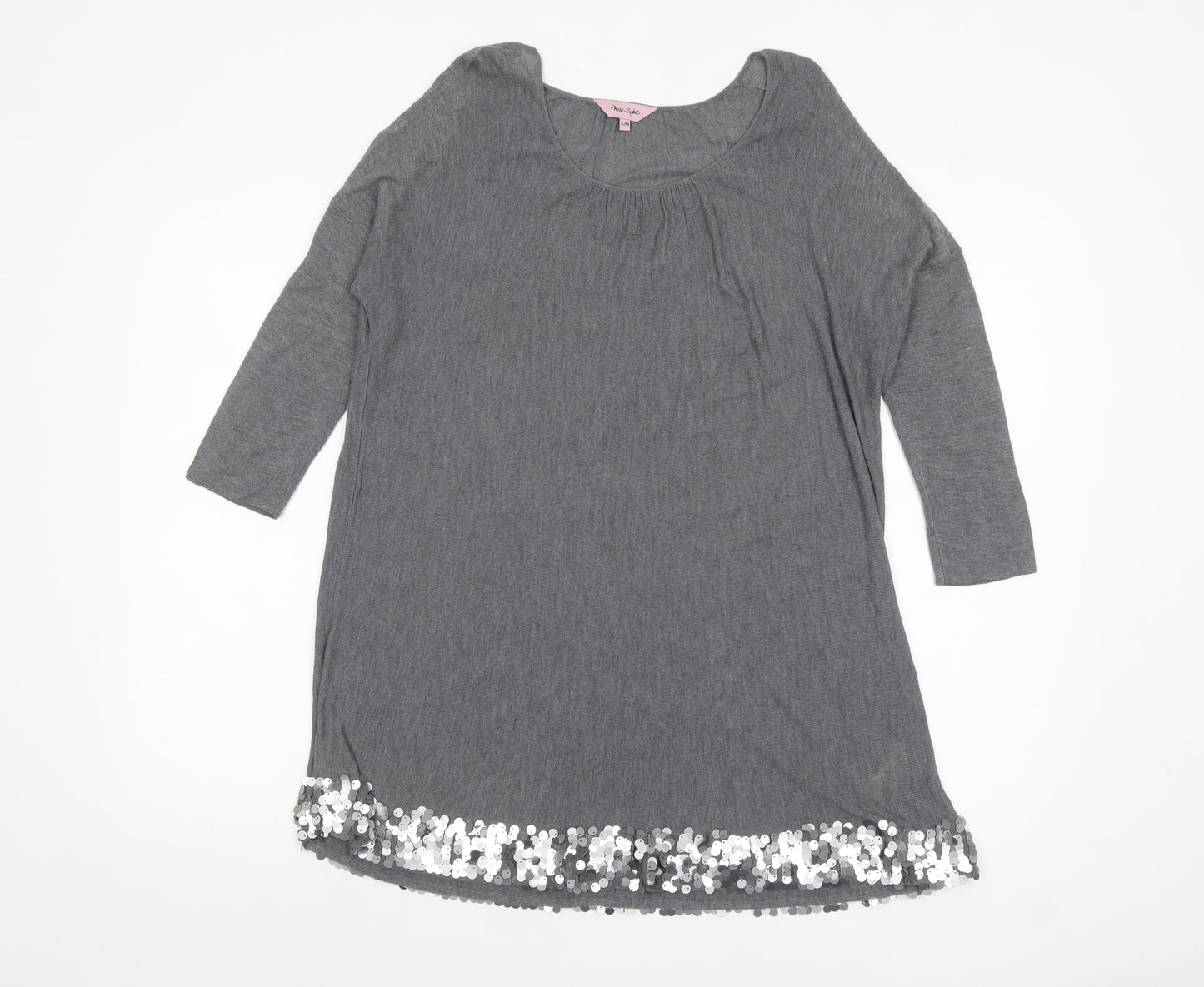 Phase Eight Women Grey Sequin Hem Tunic Top 3/4 Sleeve Size S