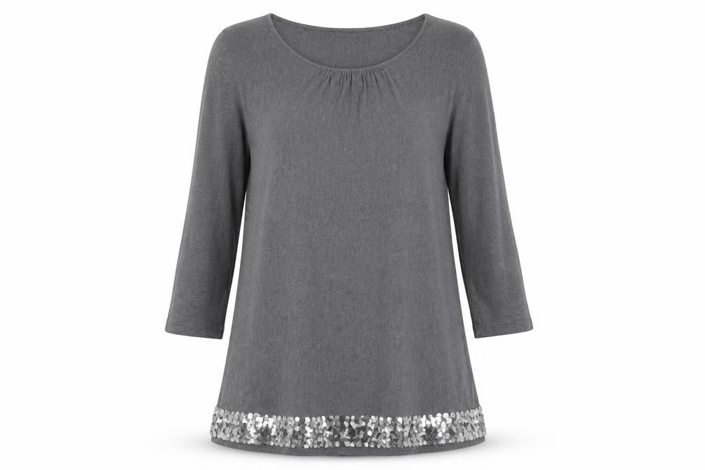 Phase Eight Women Grey Sequin Hem Tunic Top 3/4 Sleeve Size S