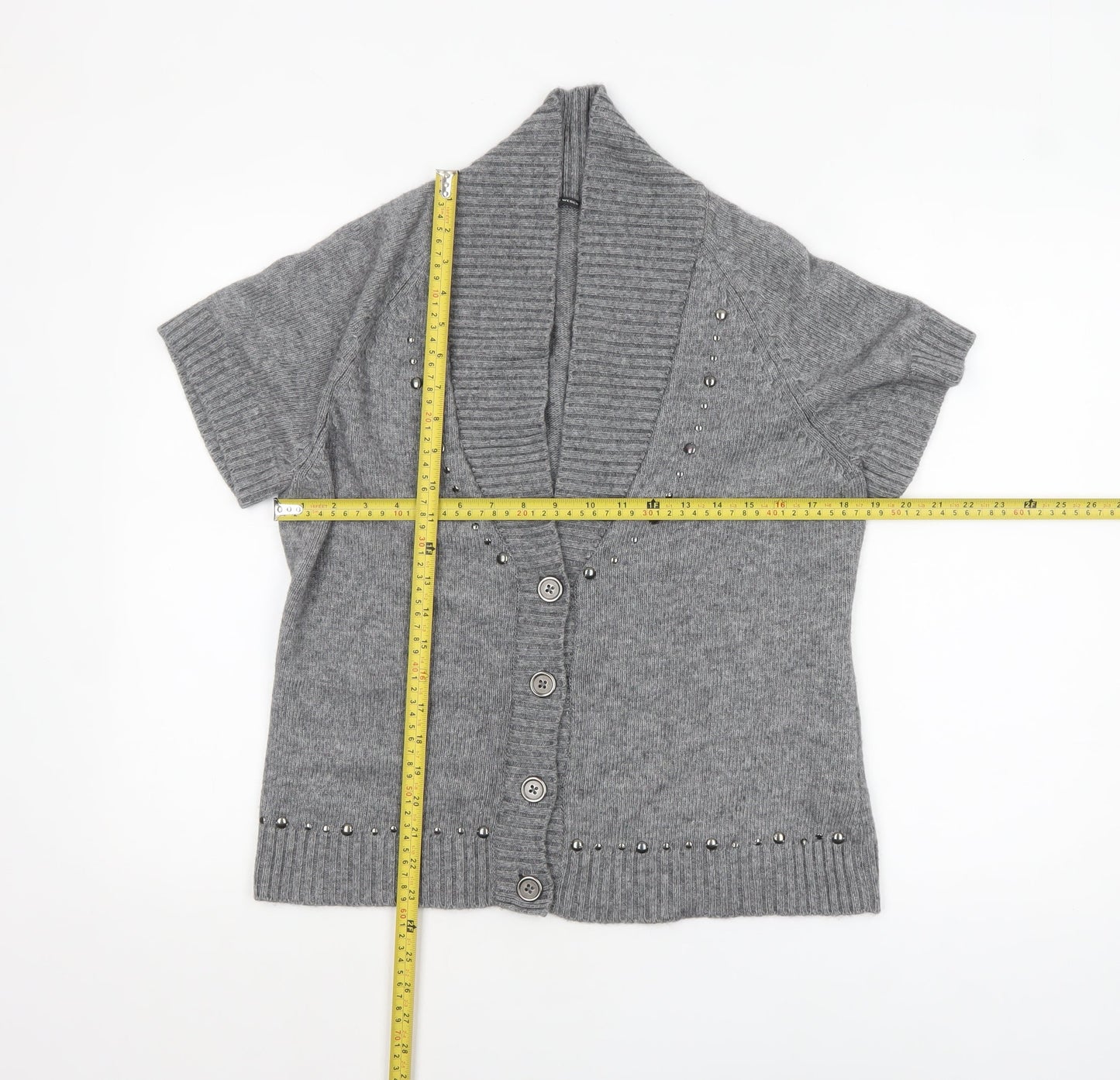 Gerry Weber Women Grey Short Sleeve Knit Button Cardigan Size 16