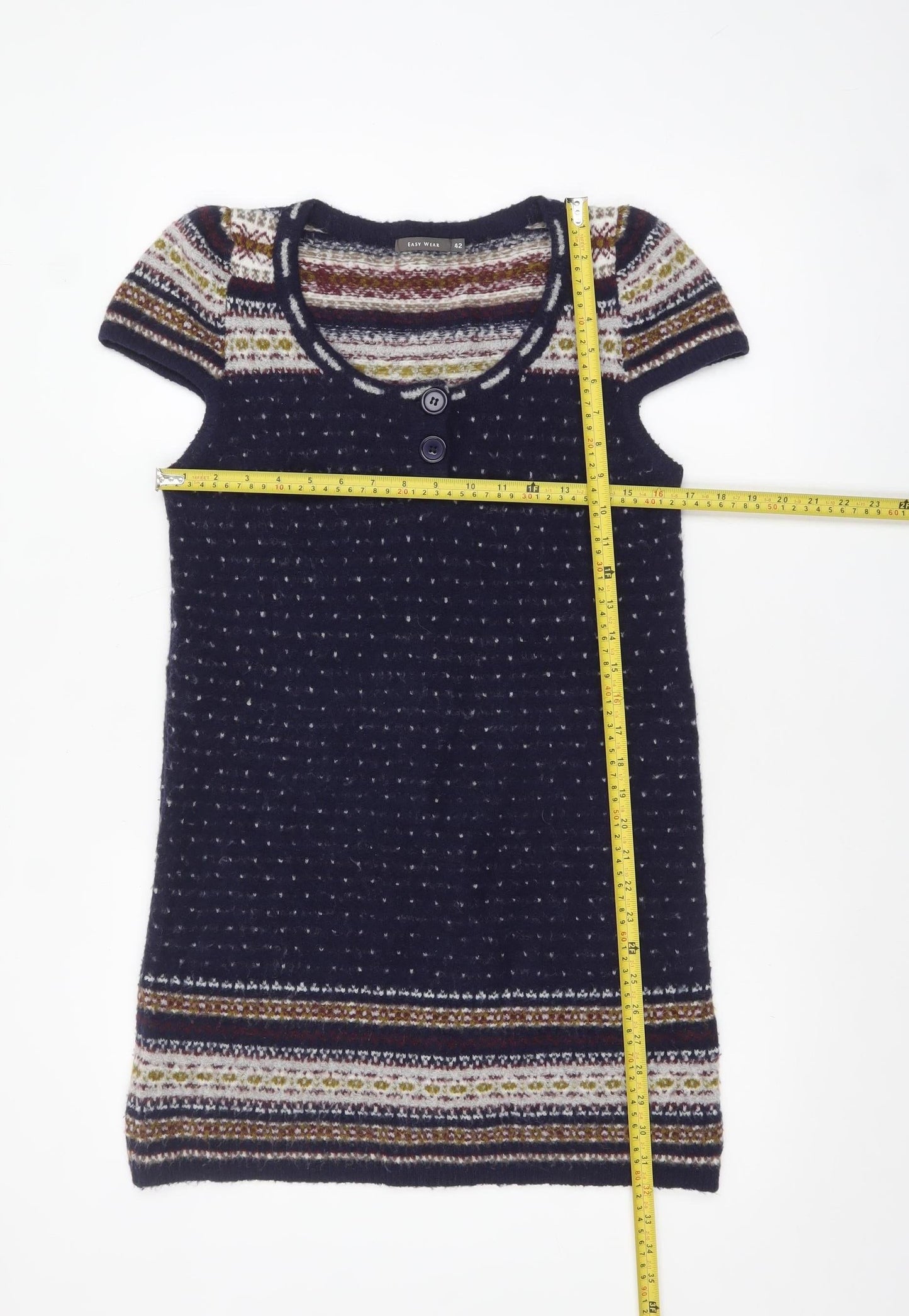 Easy Wear Women's Blue Fair Isle Jumper Dress Size 14