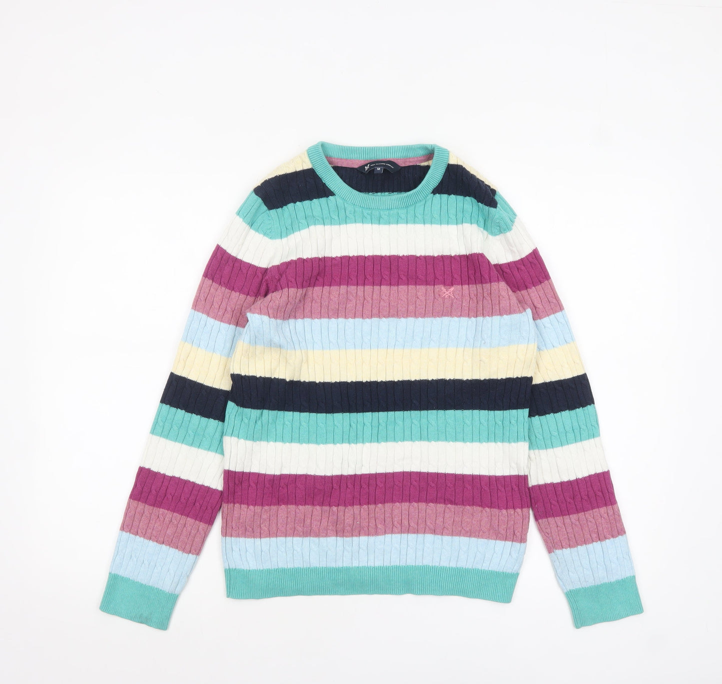 Crew Clothing Company Women's Multicoloured Stripe Cotton Cashmere Jumper Size 12