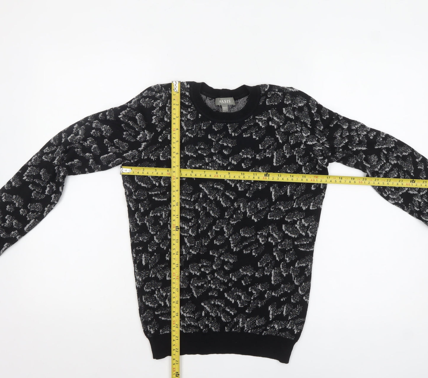 Oasis Women's Black Glitter Animal Print Knit Jumper Size S