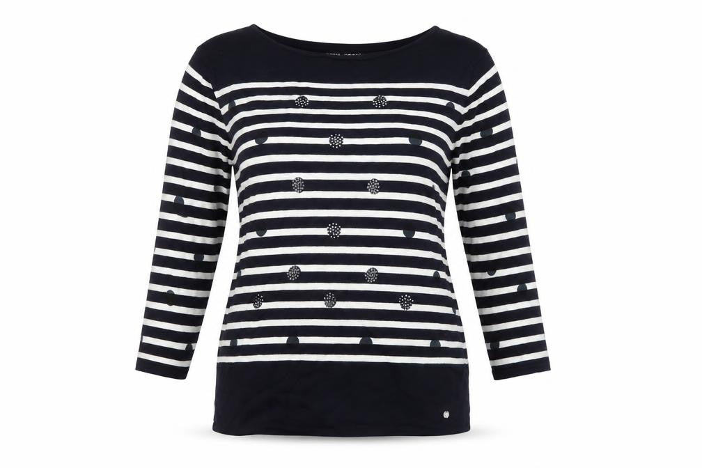 Gerry Weber Women Blue Striped Boat Neck 3/4 Sleeve Cotton Jumper Size 10