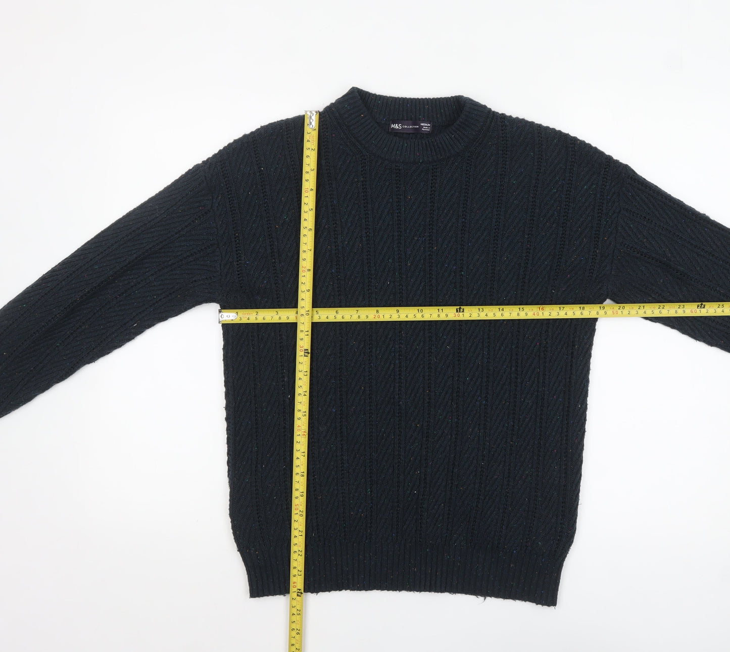 Marks and Spencer Women's Black Cable-Knit Pullover Jumper Medium