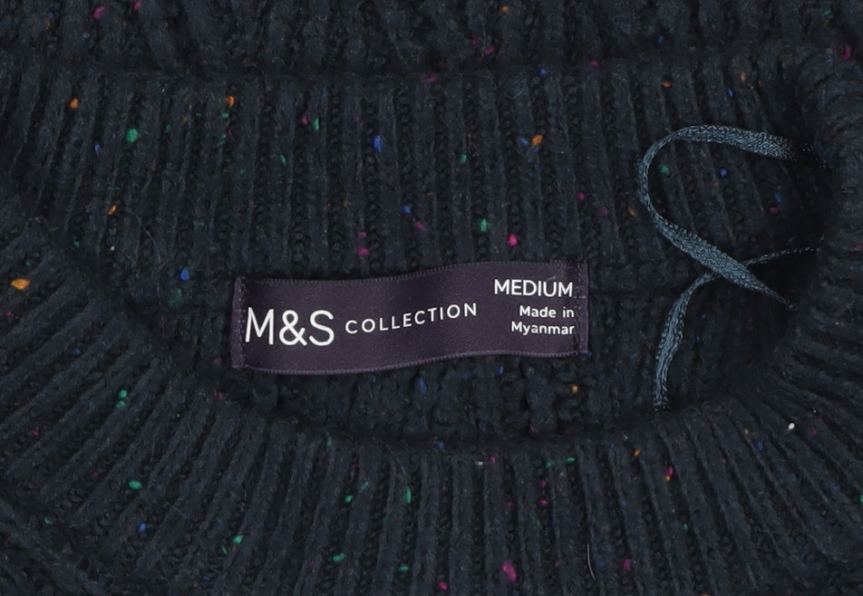 Marks and Spencer Women's Black Cable-Knit Pullover Jumper Medium