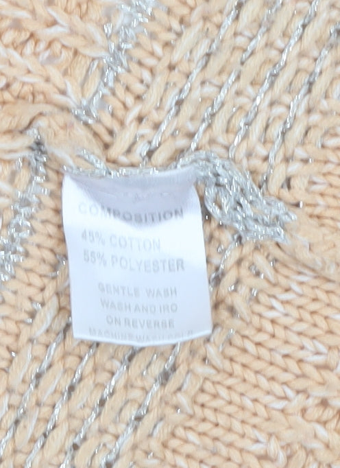 Opus London Women's Beige Striped Fringe Knit Cardigan Size 8