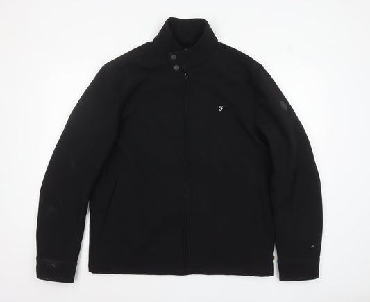 Farah Men's Black Softshell Jacket L Full Zip Stand Collar