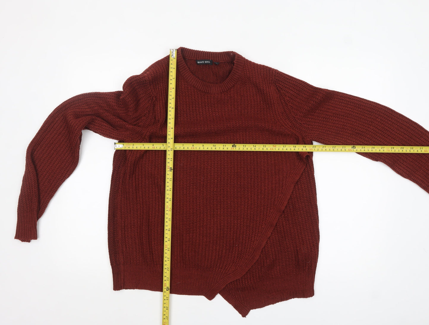 Brave Soul Women Red Chunky Knit Acrylic Jumper L 16 Crew Neck