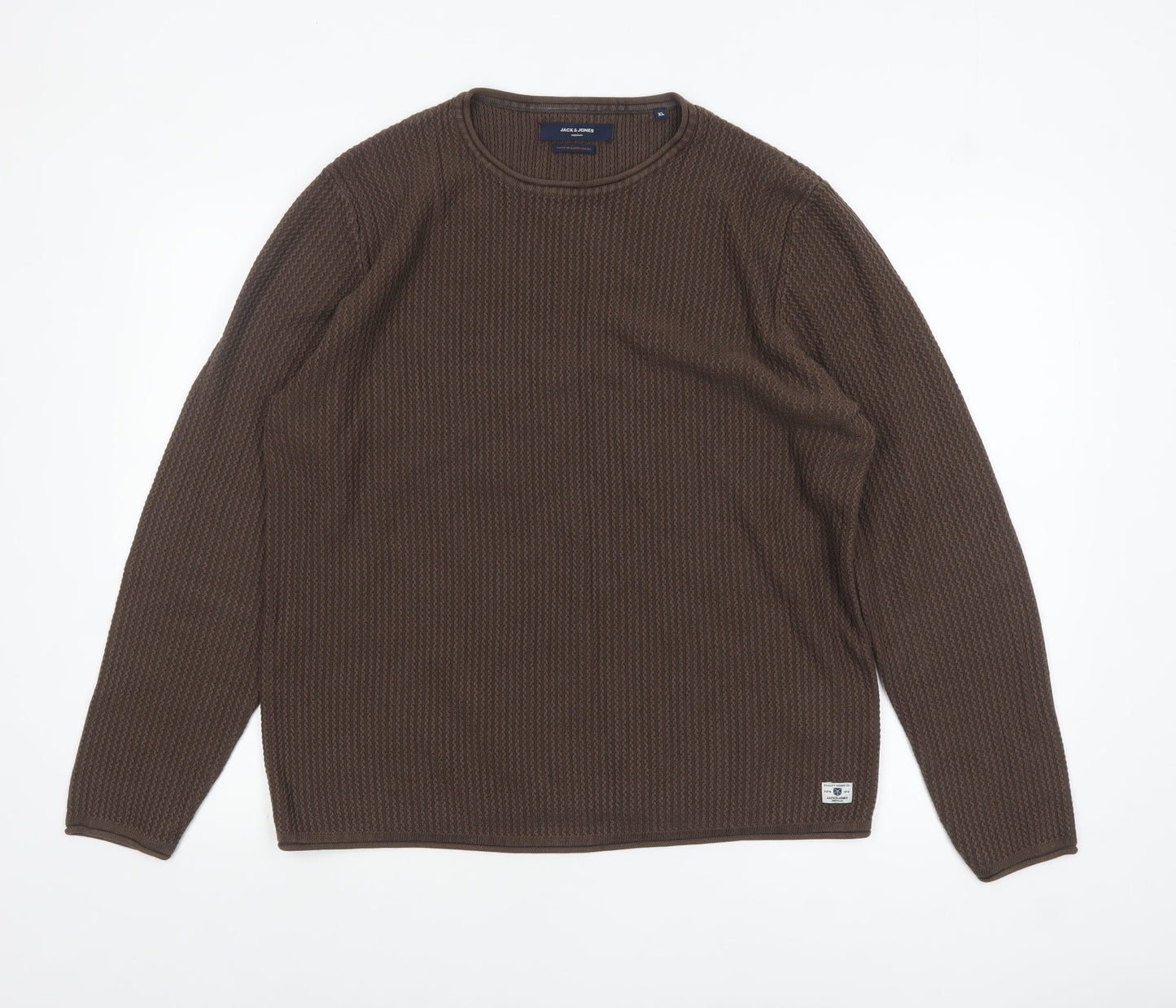 Jack & Jones Men’s Brown Waffle Knit Crew Neck Jumper XL Regular Fit