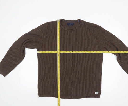 Jack & Jones Men’s Brown Waffle Knit Crew Neck Jumper XL Regular Fit