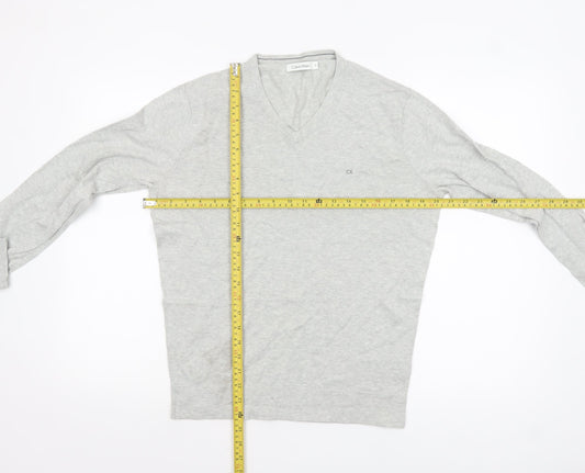 Calvin Klein Men's Grey Cotton V-Neck Jumper Size S