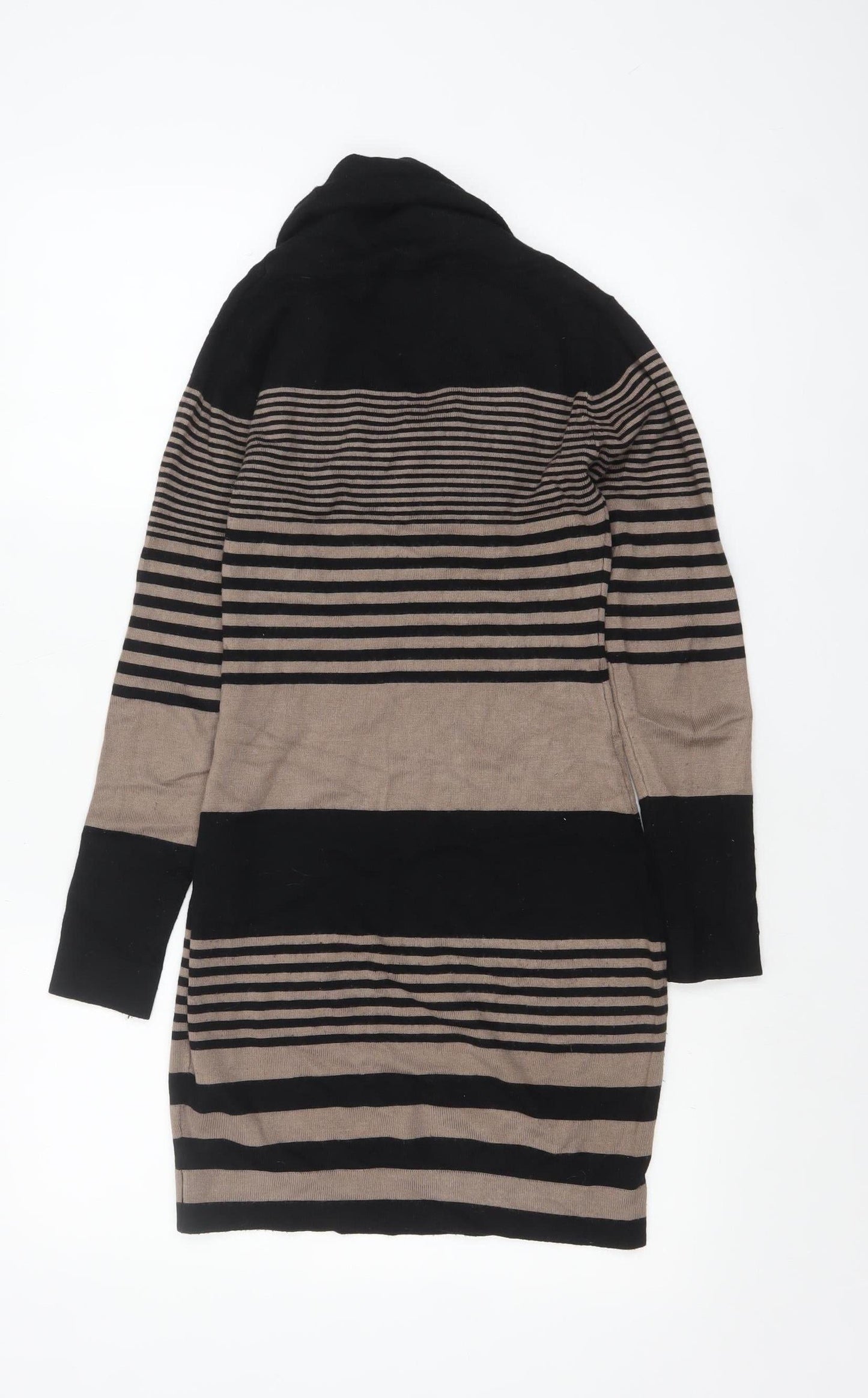 Apricot Women Beige Black Striped Cowl Neck Long Sleeve Knit Jumper Size 10