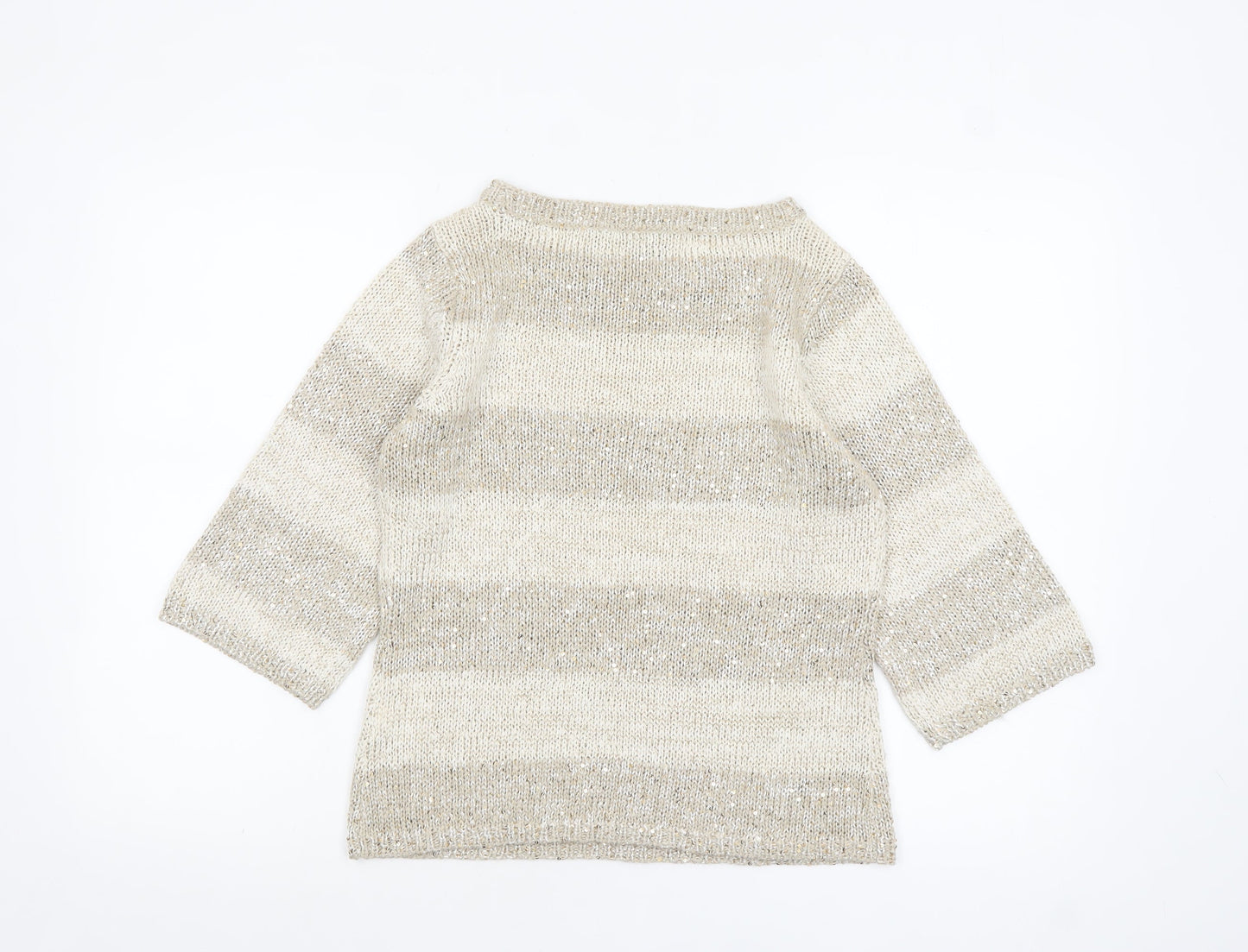 Tribal Women’s Beige Sequin Knit 3/4 Sleeve Pullover Jumper Size S