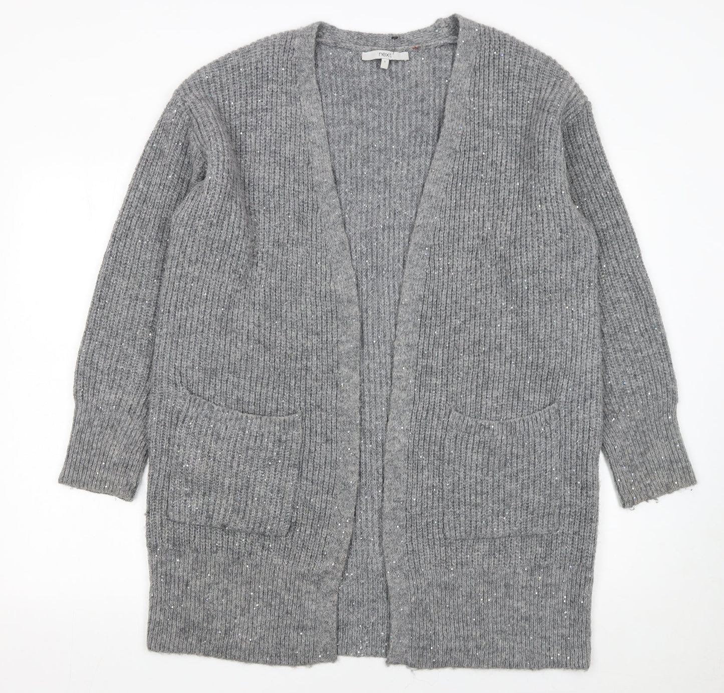 Next Women Grey Sequin Knit Longline Cardigan Size S