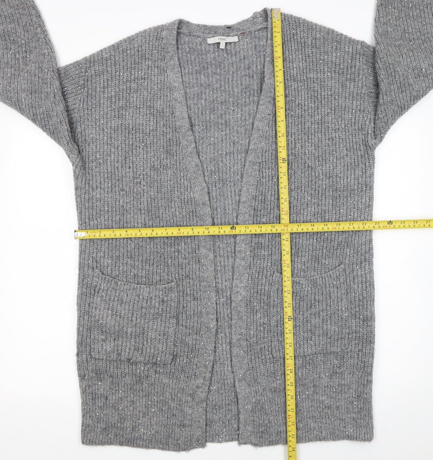 Next Women Grey Sequin Knit Longline Cardigan Size S
