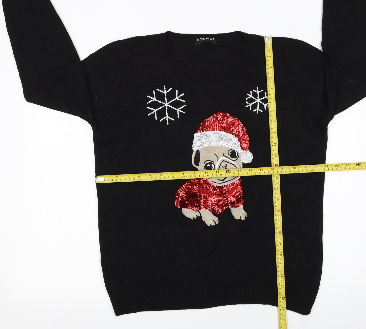 Select Womens Black Christmas Dog Sequin Jumper L
