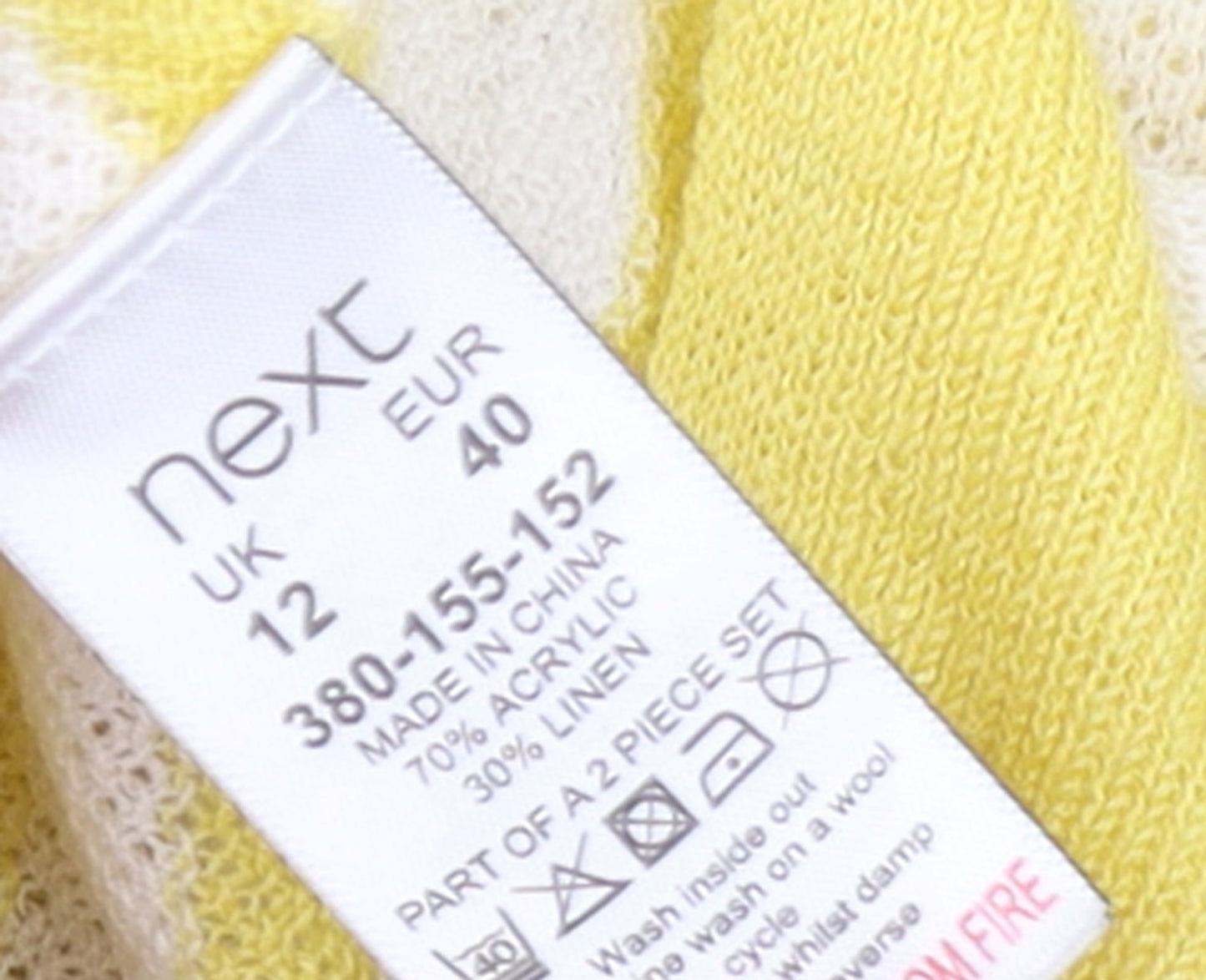 Next Women's Yellow Striped Linen Acrylic Sleeveless Cardigan UK 12