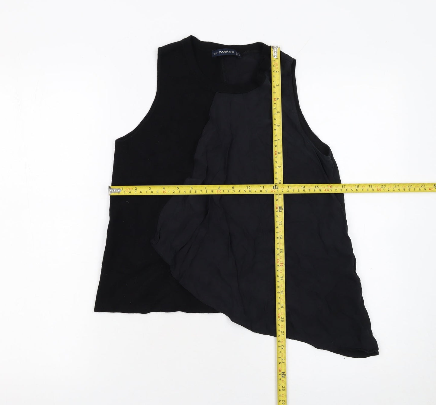 Zara Women Black Sleeveless Ruffle Camisole Tank Top Size S
