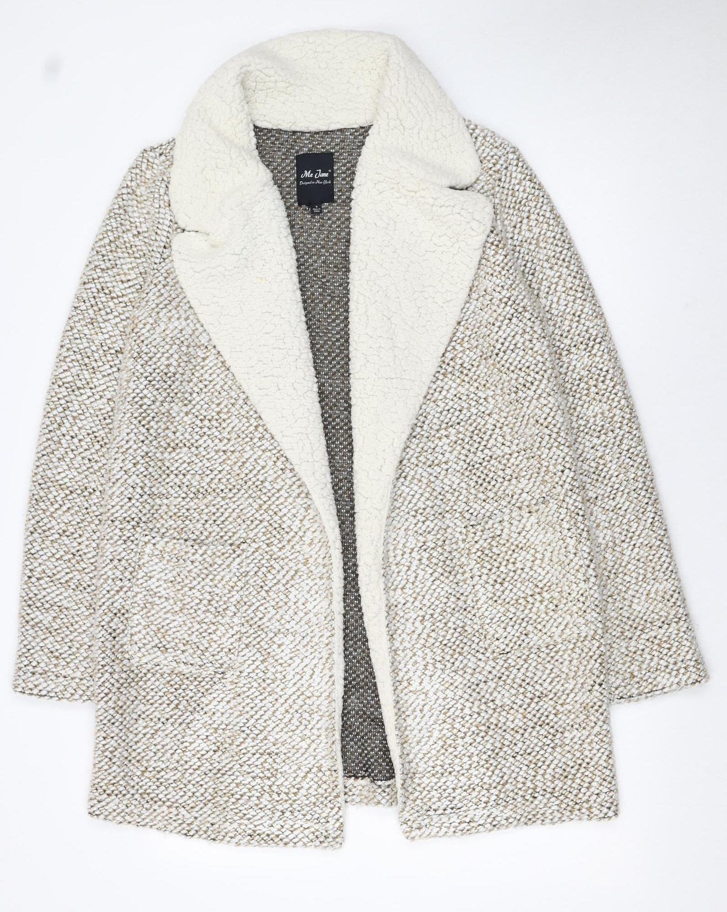 Me Jane Women Beige Faux Fur Lined Open Cardigan Size S