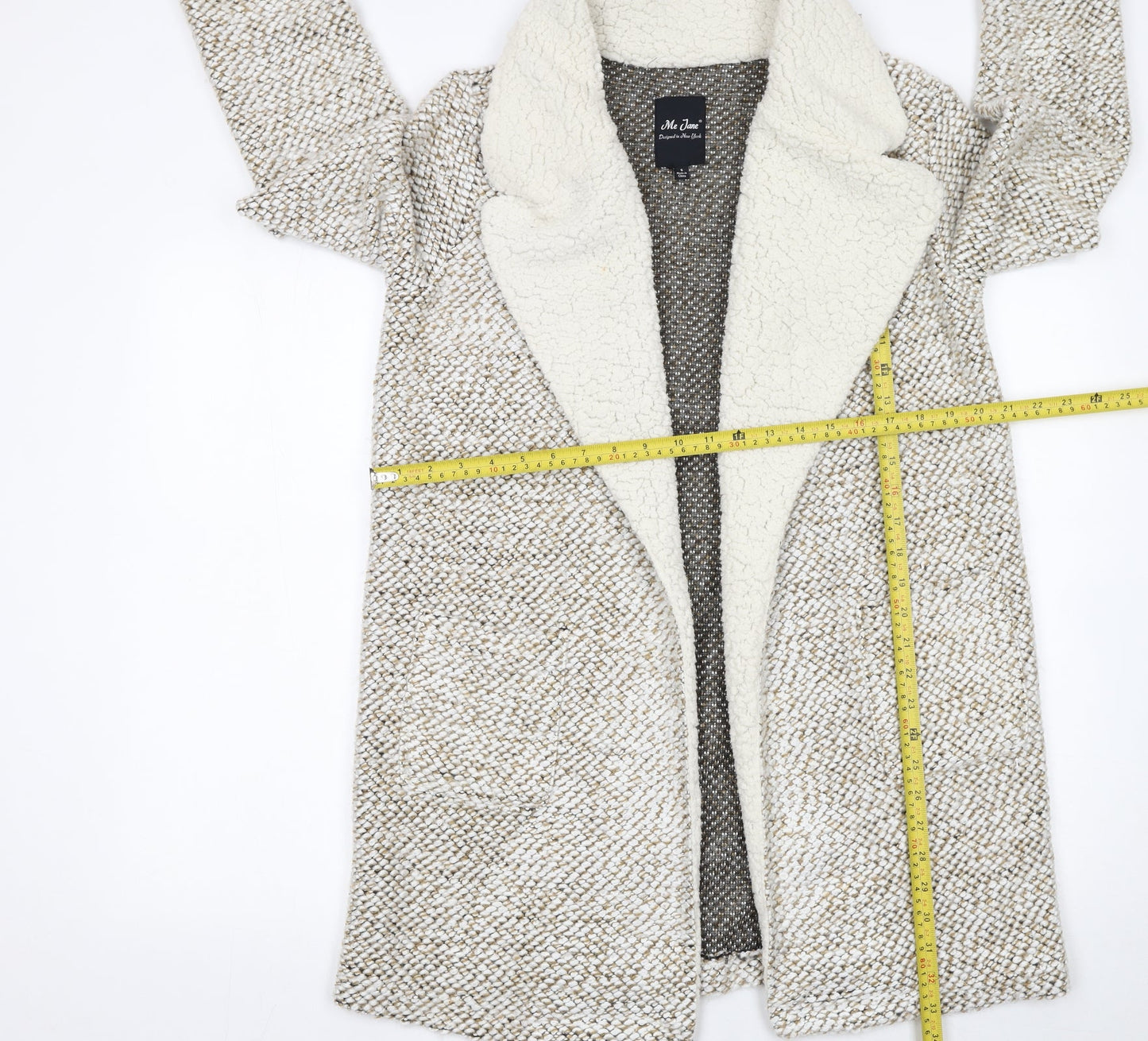 Me Jane Women Beige Faux Fur Lined Open Cardigan Size S